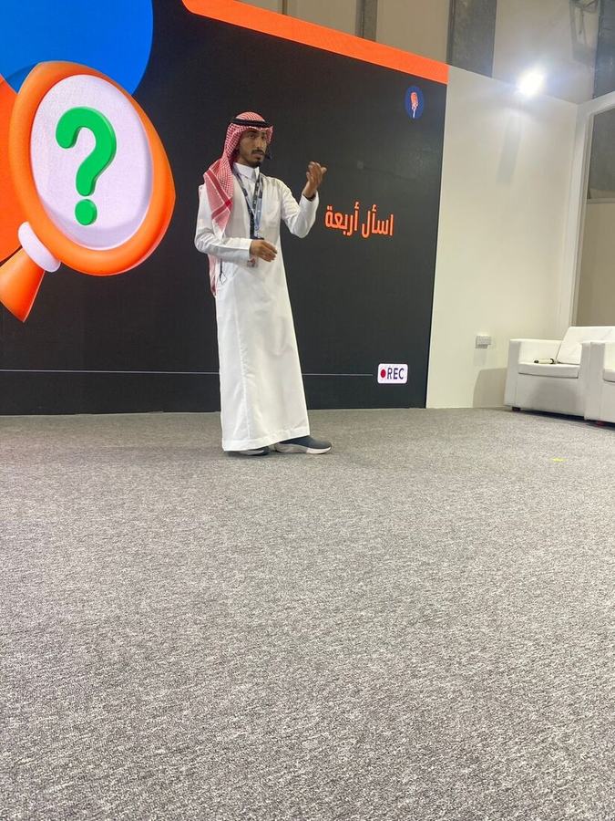 Hassan Fayi presenting at the Abu Dhabi Book Fair